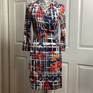 Charles Henry Multicolor Floral Long Sleeve Dress S Wrap Ties